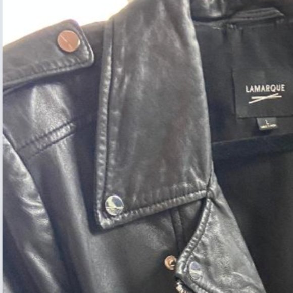 HOT Leather Biker Jacket EUC $200 Black L LAMARQUE - Picture 8 of 8